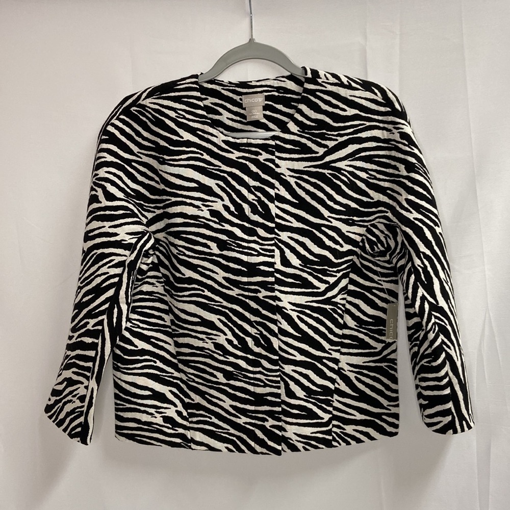 Chico’s Modern Jacquard Zebra Jacket Animal Print Black & White Size 00 XS NWT - Picture 3 of 6